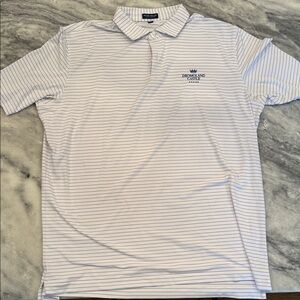 Peter Millar White Golf Polo with Blue Stripes